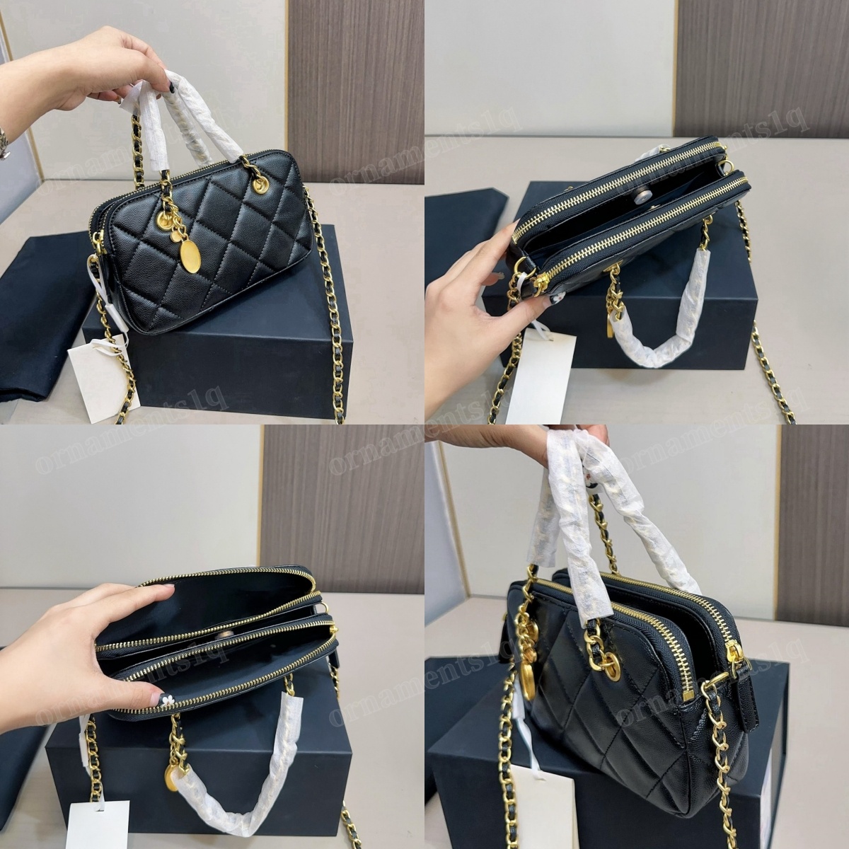 Designer Crossbody Bag Leather Bag with Chain Strap Diamond Check Small Purse Shoulder Bag High Quality Womens Handbag Gold Coin Zipper Caviar Bag