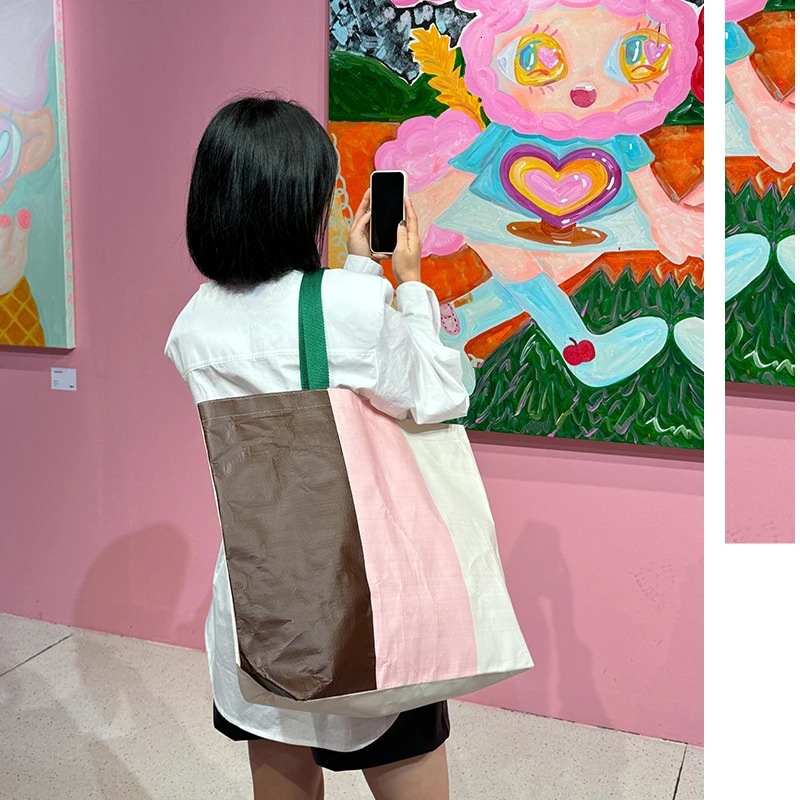 PP Woven Shopping Bag Shoulder Bag Reusable Waterproof Portable Handbag Environmentally Friendly Bags For Travel Grocery 250207