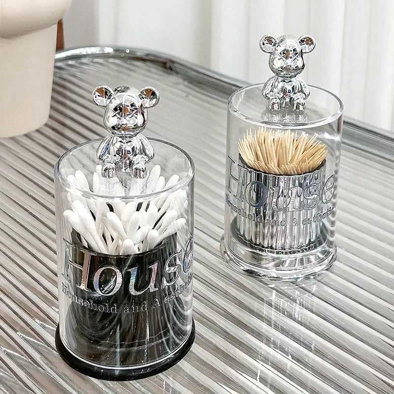 Cute Bear Toothpick Holder Cotton Swab Rod Storage Box Jewelry Bathroom Makeup Container Lipstick Organizer Box Y250210