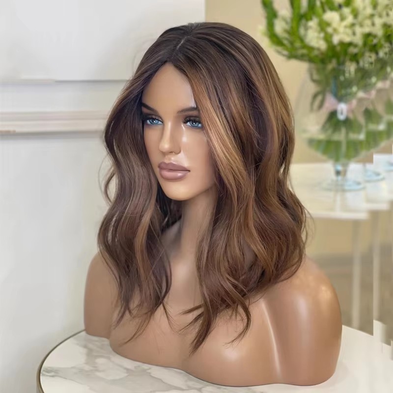 Short Wavy Blonde Highlight Wig Human Hair Wigs Ombre 5x5 Brown Lace Front Wig Brazilian Remy Bob HD 360 full Lace Frontal Wig
