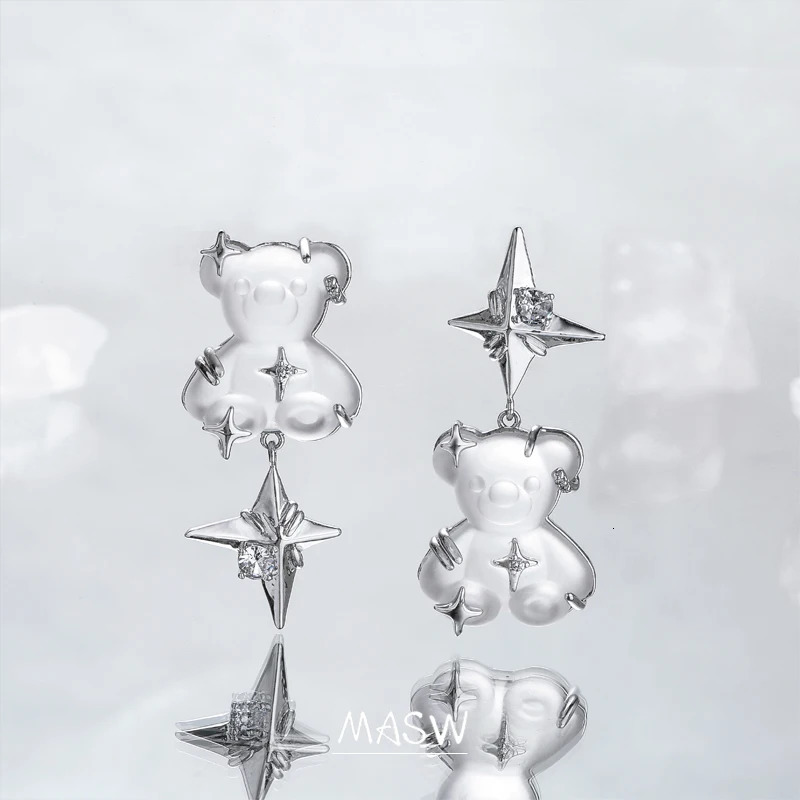 MASW Trendy Jewelry Little Bear Earrings Trend Original Thick Silver Plated Asymmetric Star Earrings For Girl 250210