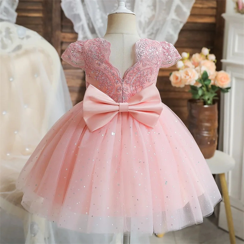 Champagne Flower Girl Dress Vintage Lace Princess Ball Gown Toddler Christening Birthday Prom Gown Bow V-Back Tulle Tutu Dresses 250210