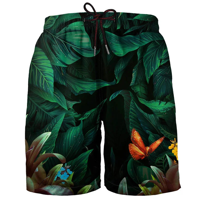 Hawaiian 3d Print Plants Beach Shorts For Men Boys Quick Dry Surf Board Bathing Suit Casual Summer Swimming Trunks 250208Z