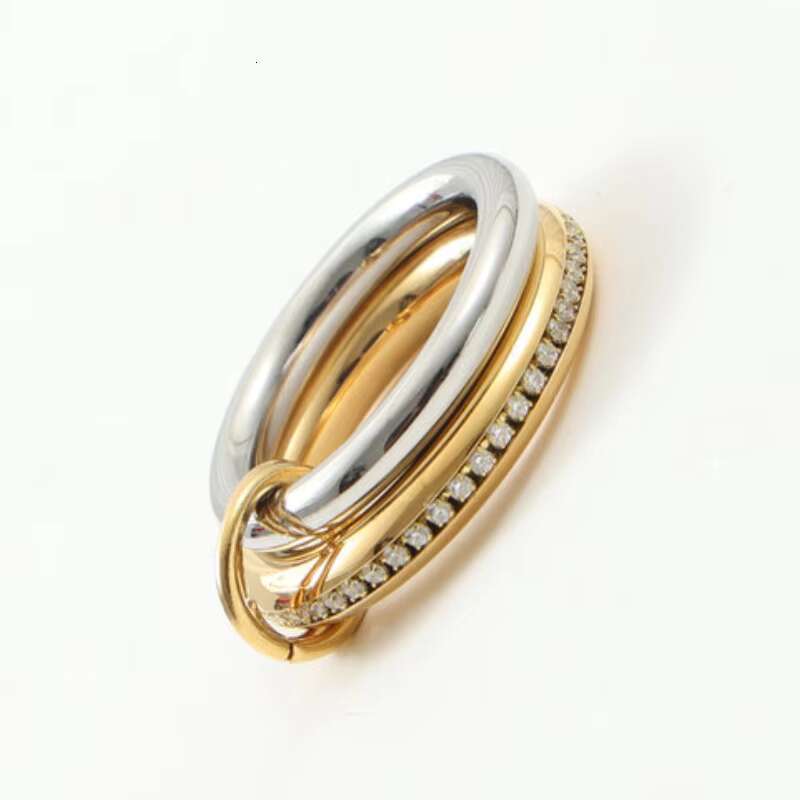 New Fashion Shinny Zircon Two-tone for Women Stainless Steel Ring Gold Plated Jewelry
