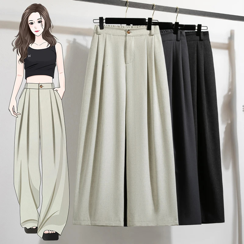 Plus Size Pant 2024 Autumn Arrival High Elastic Waist Beige Or Black Color Loose Trouser Large Pants 250109Z