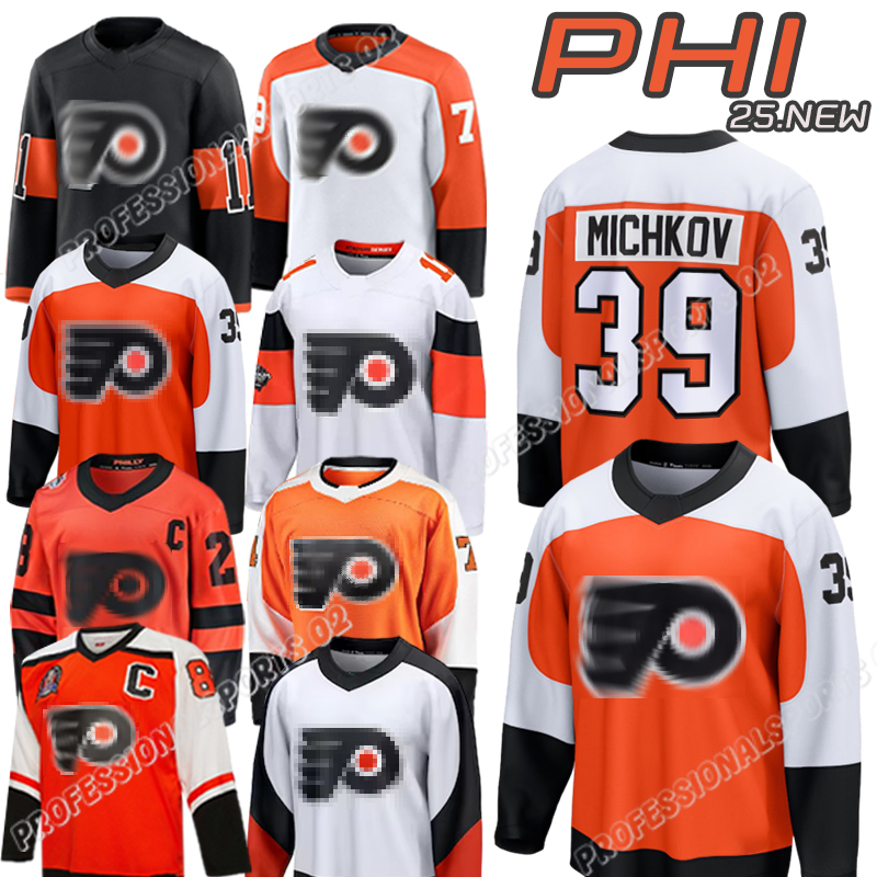 #39 Matvei Michkov jersey flyers jersey Travis Konecny Owen Tippett Sean Couturier Carter Hart Bobby Brink Farabee Bobby Clarke philadephia hockey jerseys