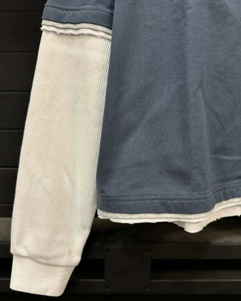 American High Street Trendy Retro Splicing Long-sleeved Men Y2k Letter Print Fashion Loose Cotton Round Neck T-shirt Women 250208