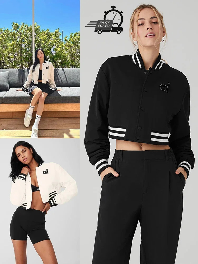 Cropped GOAT Jacket Womens Fashion Retro Letter Patch Full Button Ribbed Cuffs Slanted Pocket Warm Coat 250210
