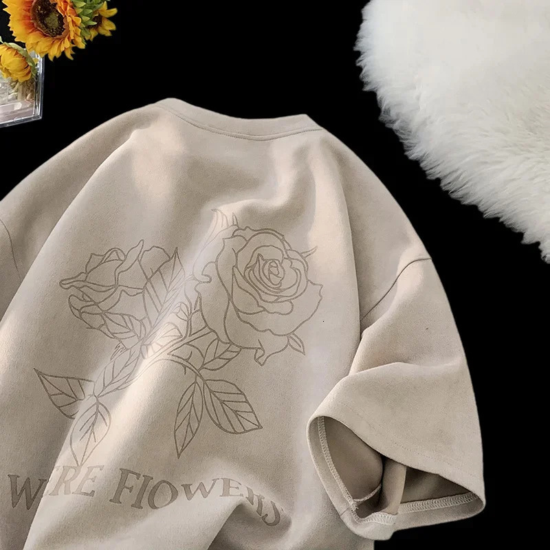 Summer Goth Flowers Printed Tshirts For Men Y2K Vintage Short Sleeve T-shirts Hip Hop Fashion Streetwear Cotton Tee Shirt 250208