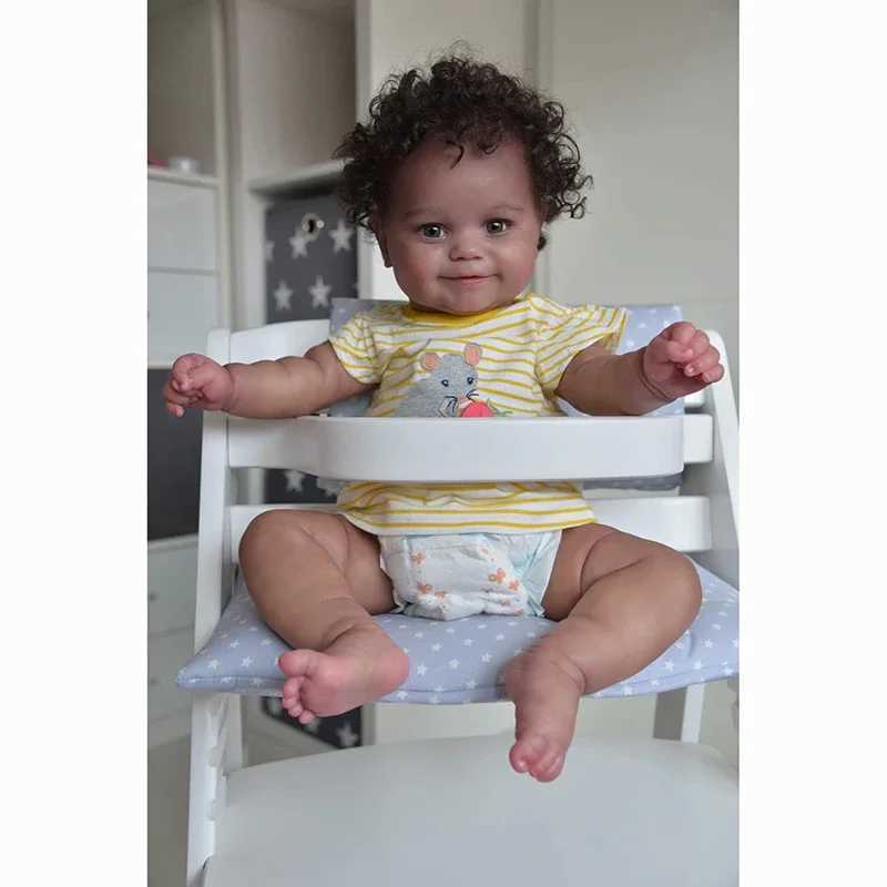 48CM Baby Reborn Black Cute Baby Toys for Kids Cloth Body Silicone Curly Hair Dolls Fashion Toddler Play House Children Gifts X250210