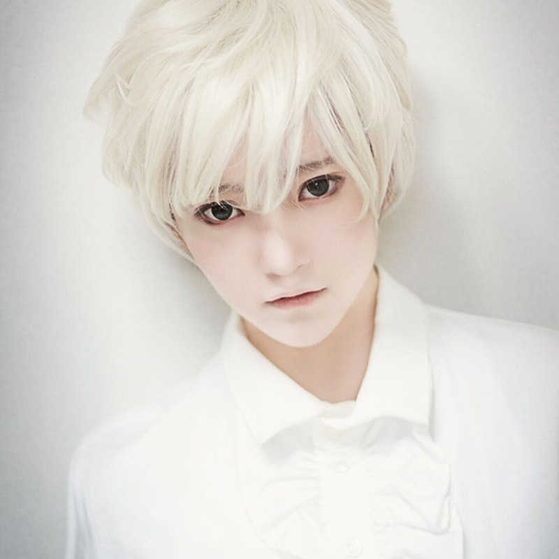 Wig Men and women animation cos fake hair white texture short hair fashion handsome mechanism headgearW250210