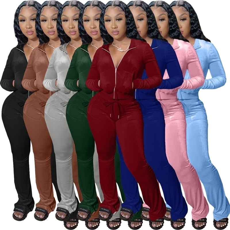 Womens Tracksuits Two Pieces Set 2025 New Autumn Winter Korean Velvet Leisure Sports Suit 8 Colours