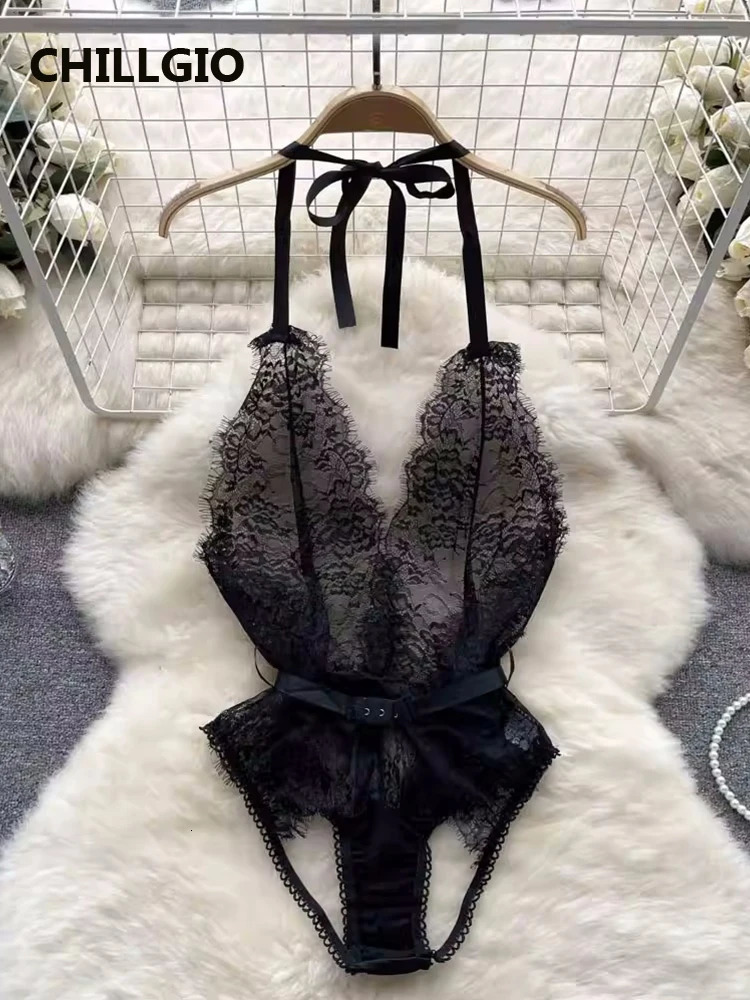 CHILLGIO Women Sexy Floral Lace Strappy Rompers Ins Erotic Combination Bodysuits Lingerie Fashion One Piece Tranparent Catsuits 250210