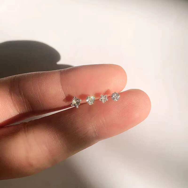 8Pcs Sterg Sier Rings Studs 3mm Round square star love heart Assorted Shapes CZ zircon Nose Body Piercing Jewelry