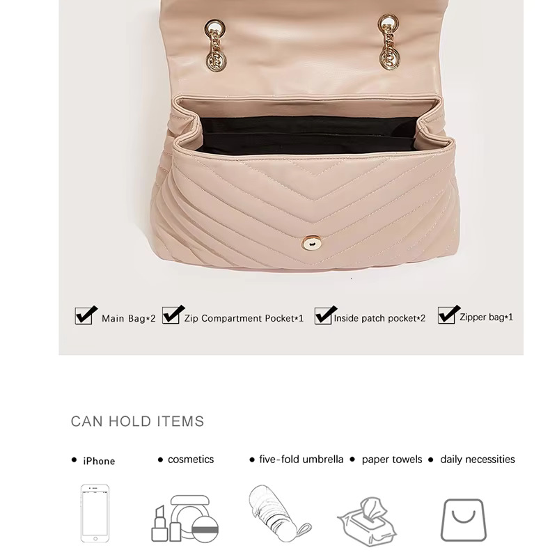 2022 New Casual Crossbody Bags One Shoulder Tote Metal Embroidered Lady's Versatile V Chain Dia Bag