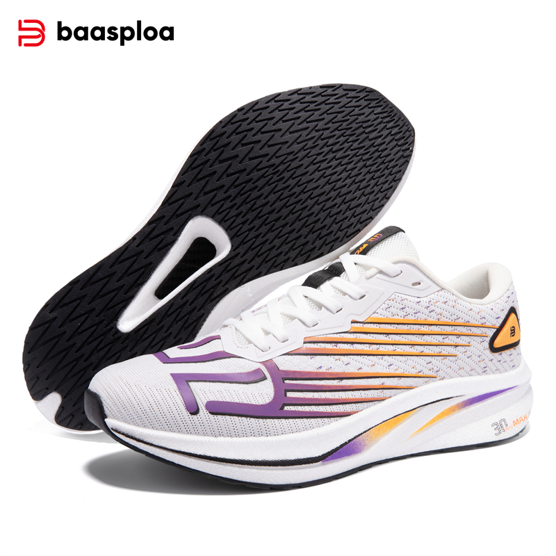 Baasploa Men Running Shoes Carbon Plate Professional Jogging Sneakers Male Outdoor Breathable Anti-slip Sports Shoes