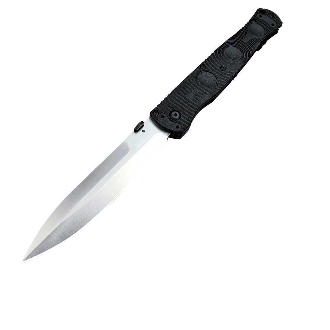4Models 391 SOCP Folding Knife 4.56 D2 Black Cerakote Spear Point Plain Blade, CF-Elite Handles - 391BK