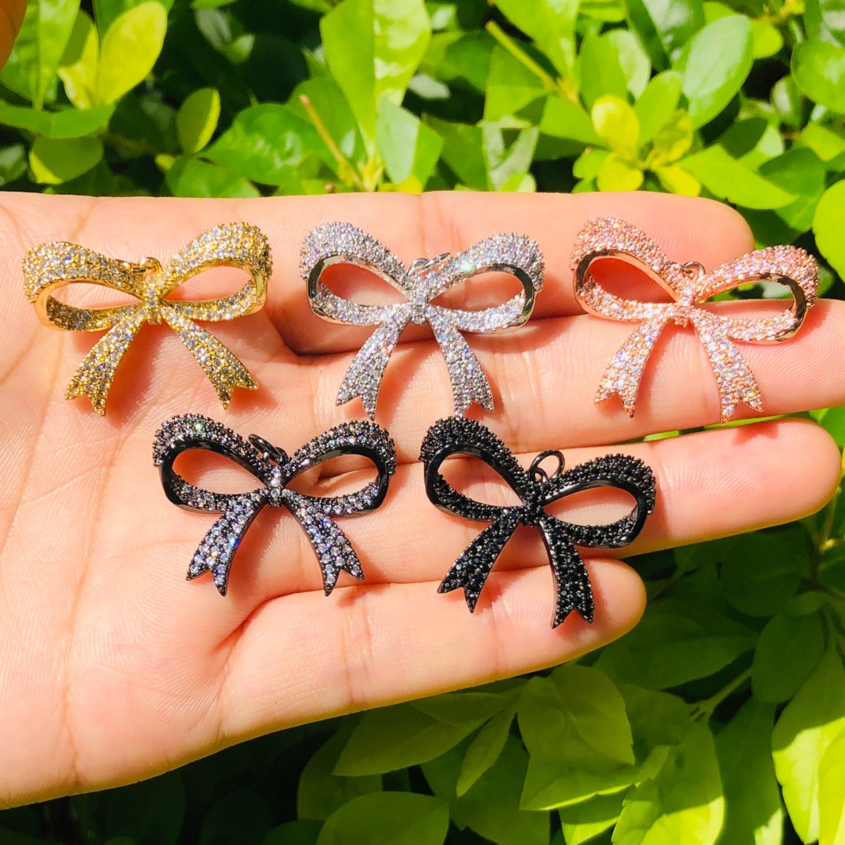 5pcs Bow Tie Charms for Women Bracelet Necklace Making Cubic Zirconia Pave Bling Pendants Jewelry DIY Accessory Supply Wholesale