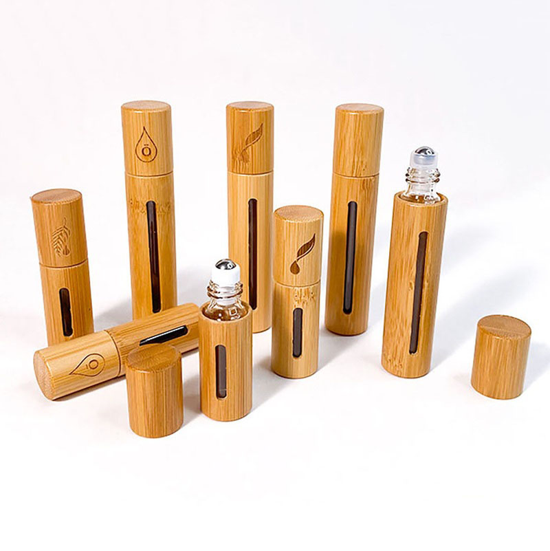 5ml 10ml Roll on Bottles with Bamboo Shell Portable Refillable Perfume Bottle with Stainless Steel Ball for Essential Oils