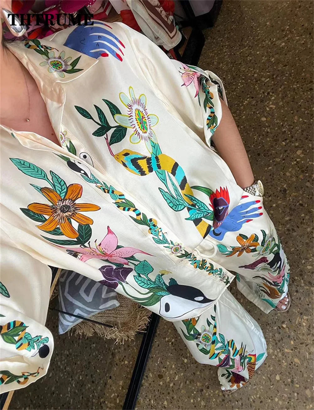Fashion Women Two Piece Sets Elegant Summer Floral Print Lapel Single Breasted Tops Wide Leg Pants Outfits Casual Streetwear 250210