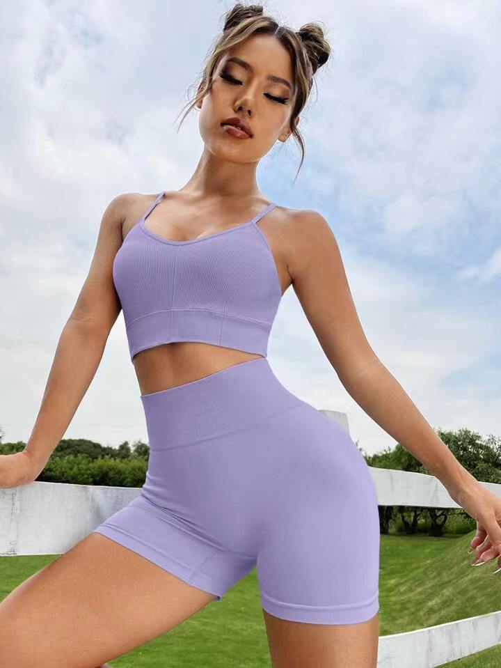 Fashionable European and American 14 color new seamless yoga suit stylish back bra peach hip shorts high-quality fitness suit sports set