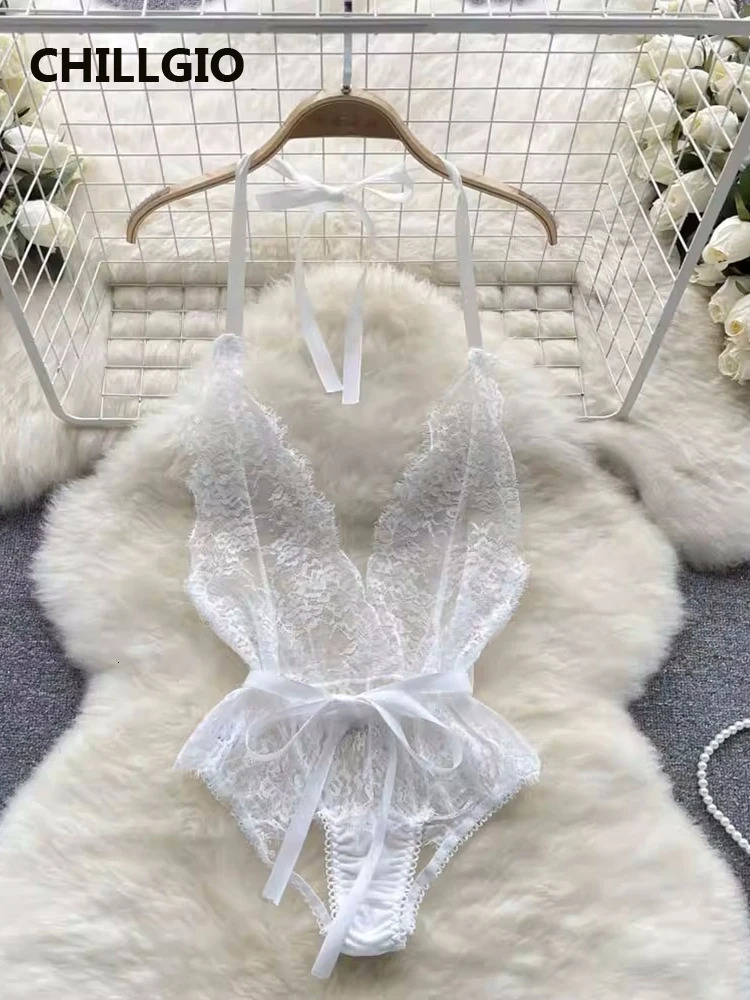 CHILLGIO Women Sexy Floral Lace Strappy Rompers Ins Erotic Combination Bodysuits Lingerie Fashion One Piece Tranparent Catsuits 250210