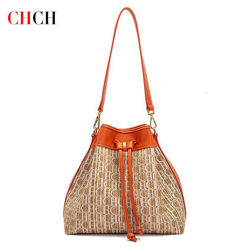 CHCH Women's Top Handbag New Knitted Texture Drawstring Large Capacity Dual Use Travel Shopping Bag