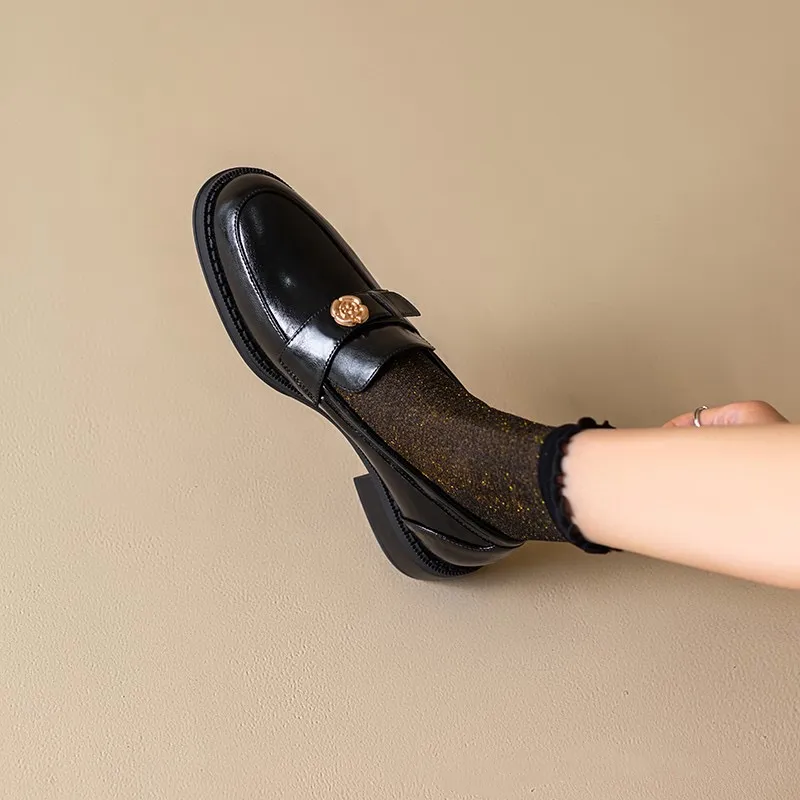 Designer Unisex Leather Slippers Versatile Black Slip-On Loafer Footwear