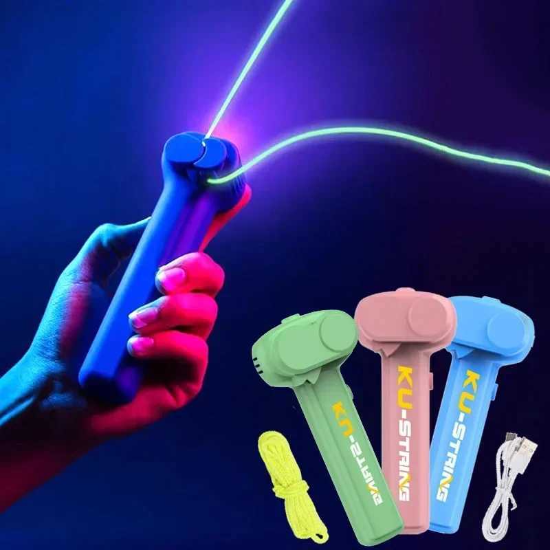 Light Toy String Glow In The Dark String Rope Launcher Luminous Portable Handheld String Stress Relief Toys For Kids Party Gifts W250210