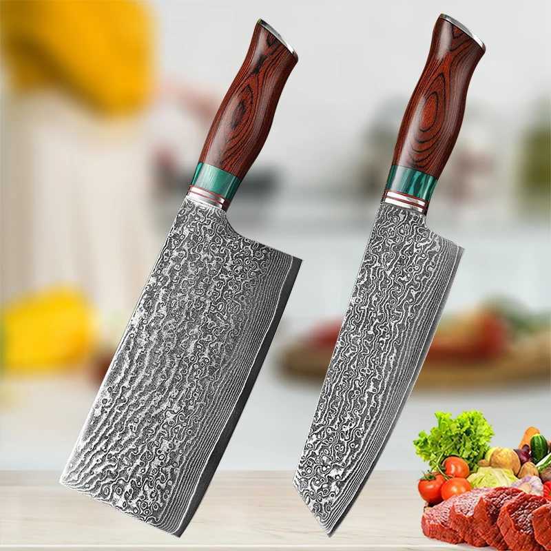 Damascus Steel Kitchen Knife Set VG10 Professional Chef Cleaver Knives Wide Blade Butcher Meat Vegetables Slicing KnifeXJ250210
