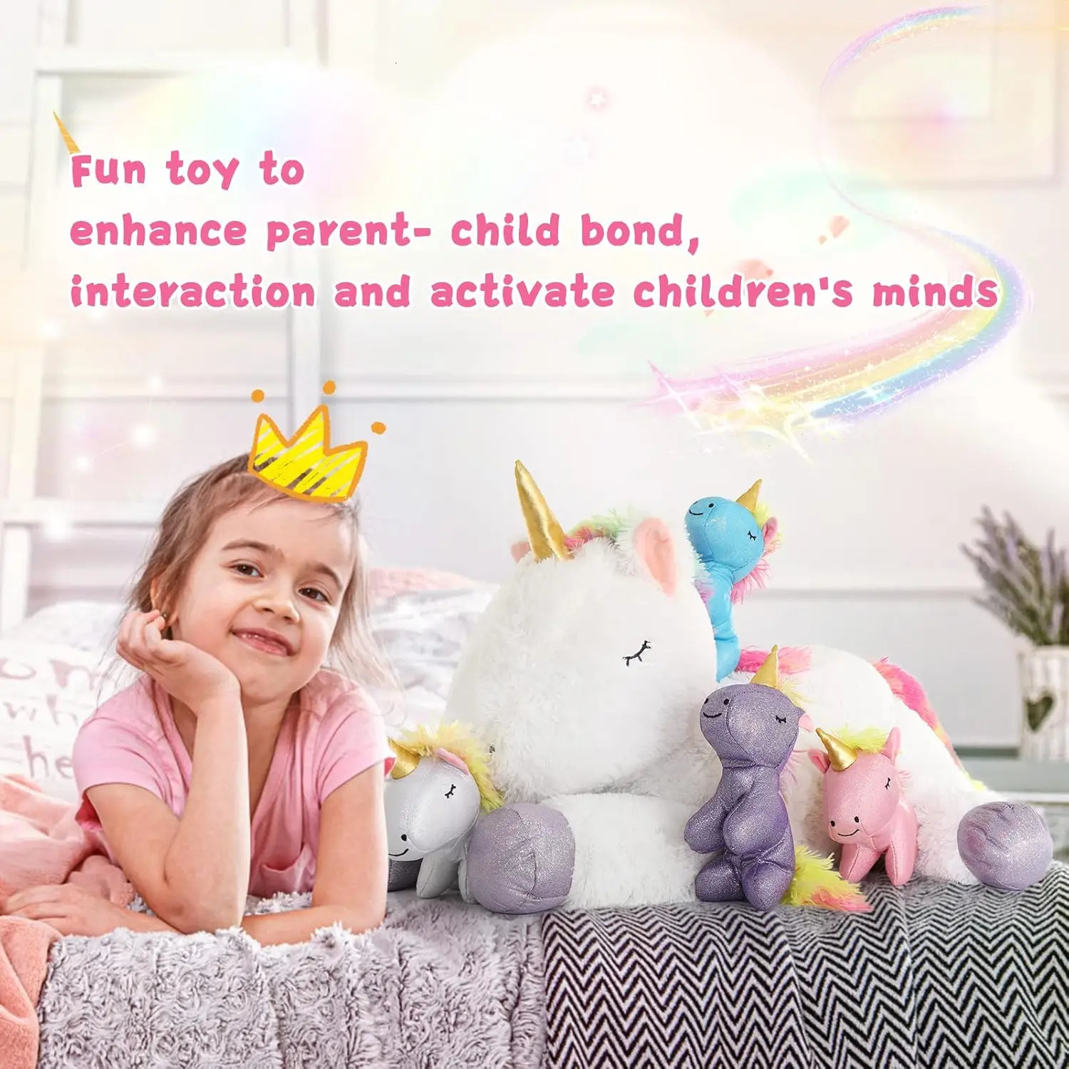 22 Unicorn Stuffed Animal for Girls Mommy Stuffed Unicorn with 4 Baby Unicorns Cute Plush Unicorn Plush Toy for Kids 250210