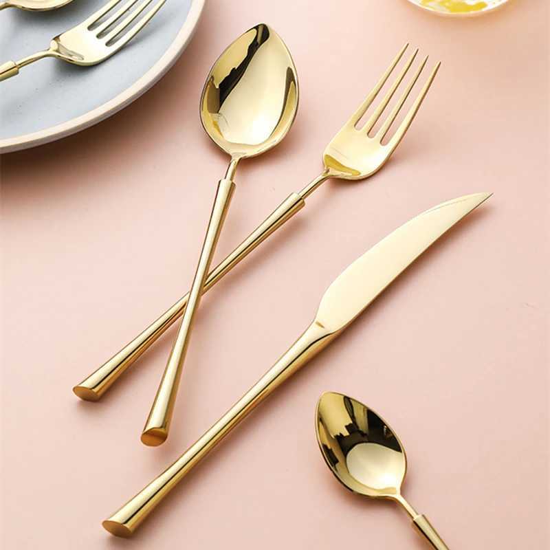 Shiny Gold 18/10 Stainless Steel Flatware Set 304 Dinner Knife Fork Cutlery Set Service For 1 Drop Shipping X250210