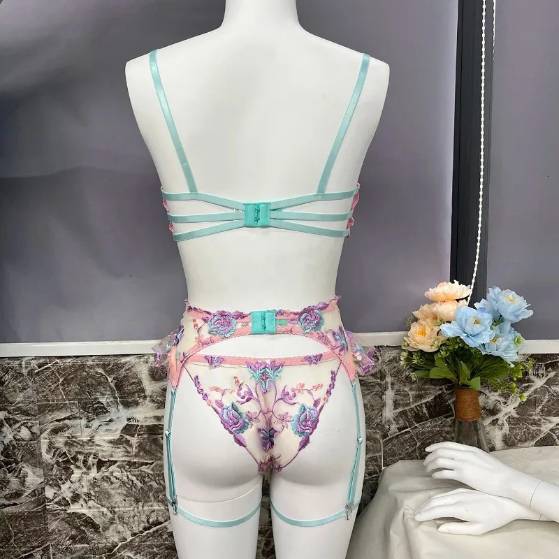 Toucheart Fairy Lingerie Floral Transparent Underwear Embroidery Splicing Strap Sexy Lingerie Outfits Women Ruffle Garter Suit 250210