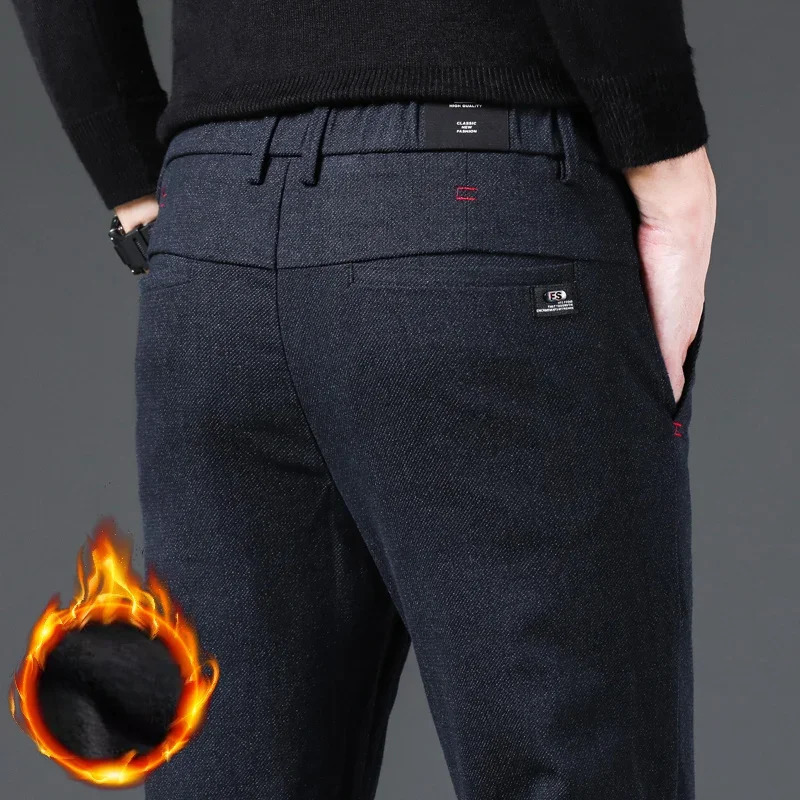 Fashion Men Thermal Fleece Casual Pants Winter Thick Straight Slim Velvet Trousers Clothing Korean Male Size 2838 250121