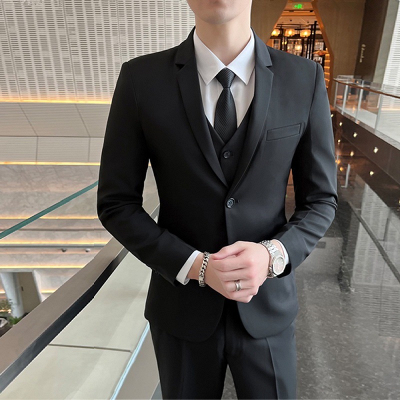 T219Elegant Slim-Fit Men's Textured Wedding Outfit Korean Style Suit Set for Grooms and Groomsmen
