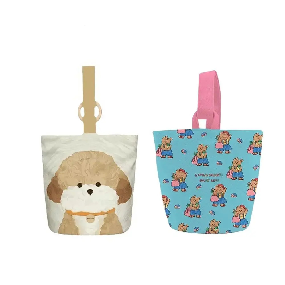 Elegant Large Capacity Retro Bear Bucket Bag Dog Puppy Canvas Handbag Tote Bag Korean Style Mummy Bag Shopping Bags 250207
