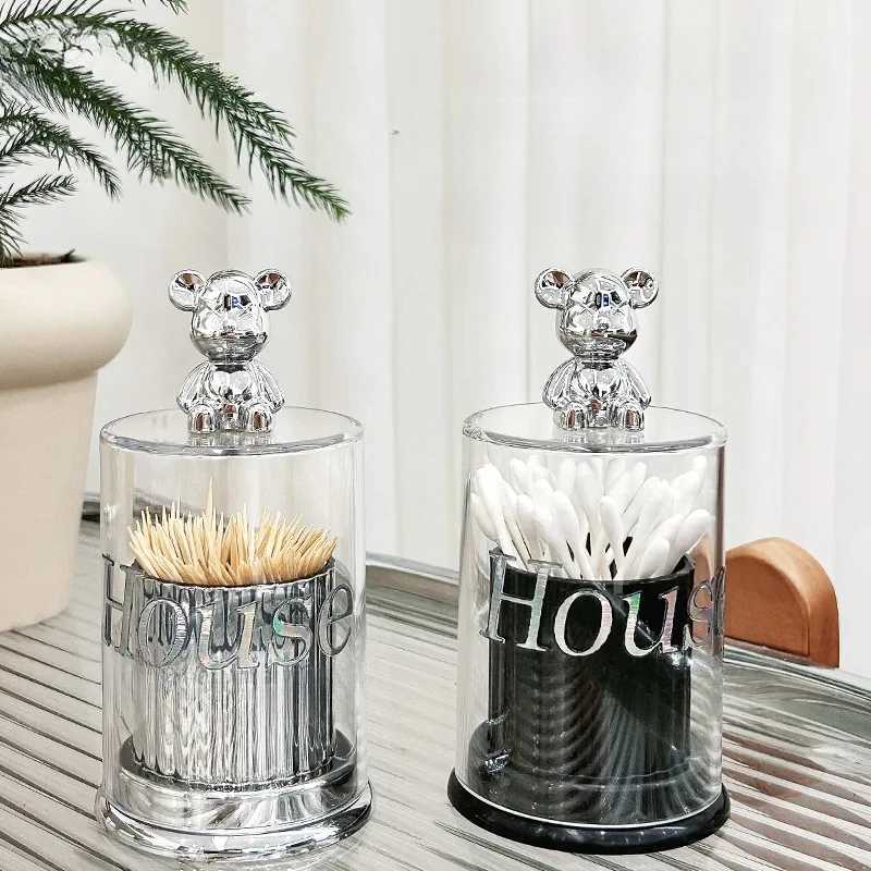 Cute Bear Toothpick Holder Cotton Swab Rod Storage Box Jewelry Bathroom Makeup Container Lipstick Organizer Box Y250210