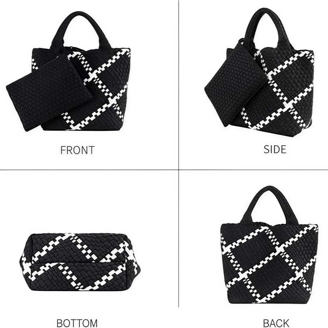 Woven Bag for Women Neoprene Summer Beach Handbag Purse Retro Handmade Travel Shoulder Bag Set Neoprene WeaveC250210