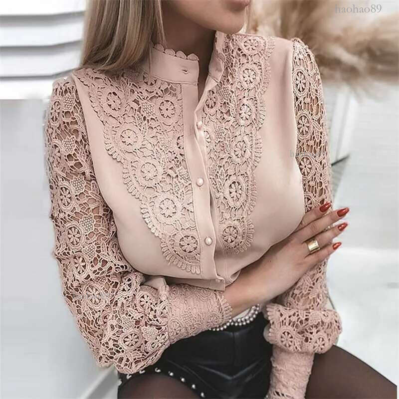 2023 New Womens Designer Shirt Spring And Autumn Fashion Lace Shirts Long Sleeve V-neck Hollowed Out Tops