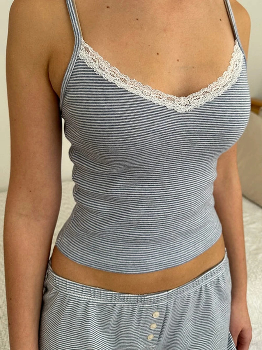 Women Two Piece Outfits Y2k Boy Shorts Set Sleeveless Striped Crop Top Button Down Loungewear Pajamas Streetwear 250210