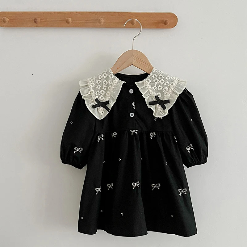 Autumn 06Yrs Girls Princess Dress Baby Girl Clothes Butterfly Collar Embroidery Kids 250116