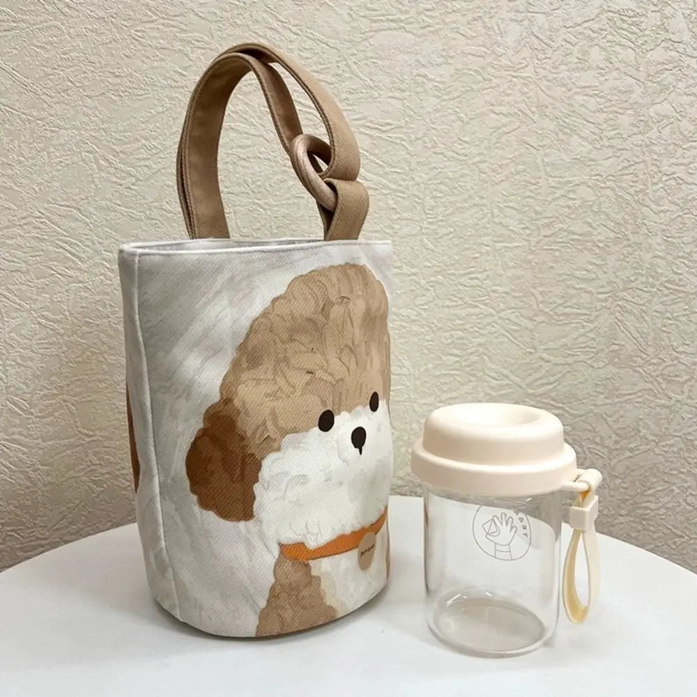 Elegant Large Capacity Retro Bear Bucket Bag Dog Puppy Canvas Handbag Tote Bag Korean Style Mummy Bag Shopping Bags 250207