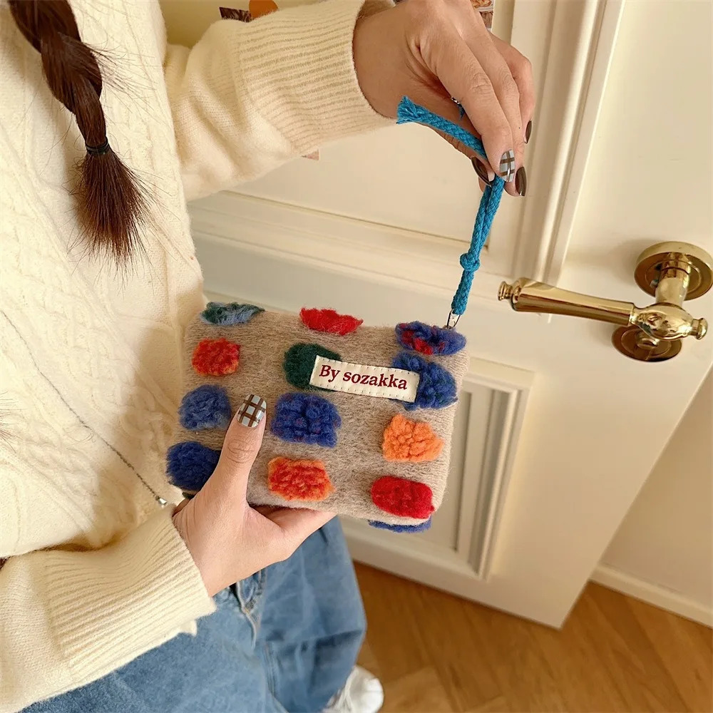 Soft Plush Dots Womens Handbags Large Capacity Resistant To Dirt Large Capacity Shoulder Bag Plush Washable Purse Casual Tote 250207