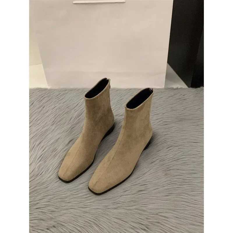 Autumn and Winter New Coarse Heel Suede Ankle Boots Womens Fashion Versatile Elastic Short Boots Korean Skinny BootsC250210