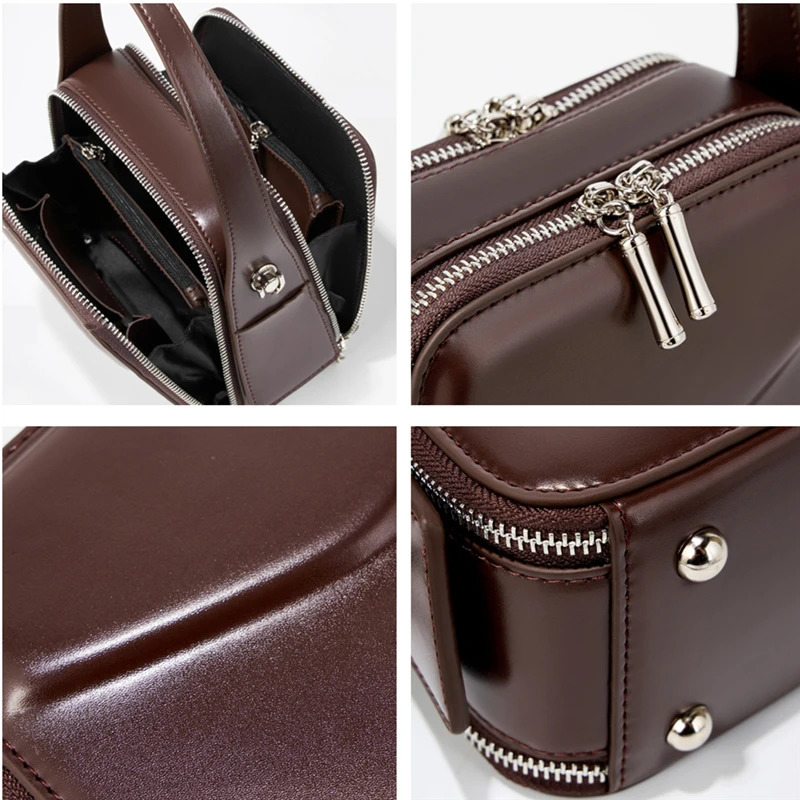 Burminsa Chic Genuine Leather Small Tote Handbags For Women Box Purses Ladies Shoulder Crossbody Bags 250207