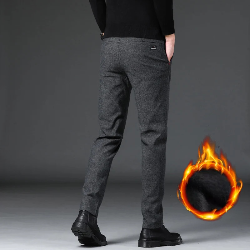 Fashion Men Thermal Fleece Casual Pants Winter Thick Straight Slim Velvet Trousers Clothing Korean Male Size 2838 250121