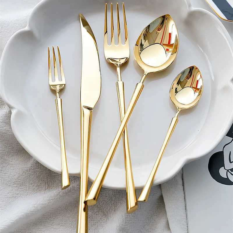 Shiny Gold 18/10 Stainless Steel Flatware Set 304 Dinner Knife Fork Cutlery Set Service For 1 Drop Shipping X250210