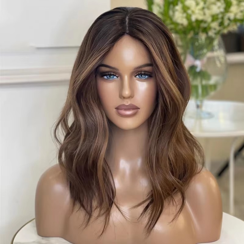 Short Wavy Blonde Highlight Wig Human Hair Wigs Ombre 5x5 Brown Lace Front Wig Brazilian Remy Bob HD 360 full Lace Frontal Wig