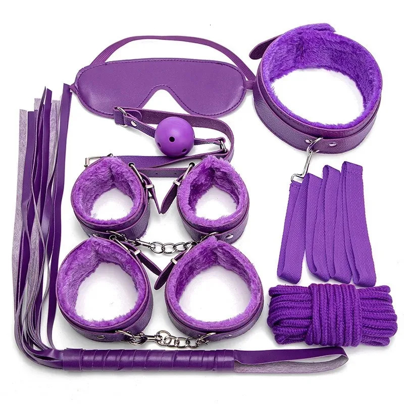 Seven Piece Set Of BDSM Kits Sex Toys For Women Adults Games Bondage Handcuffs Sex Whip Mouth Gag 250210