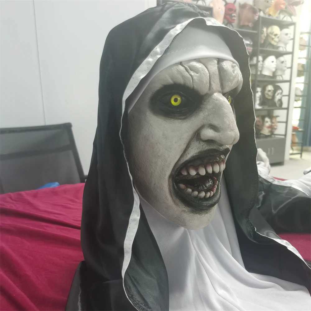 Horror Scary The Nun Latex Mask With Turban Valak Cosplay Halloween Costume Face Masques Prank Prop gear Christmas Gifts Y250210